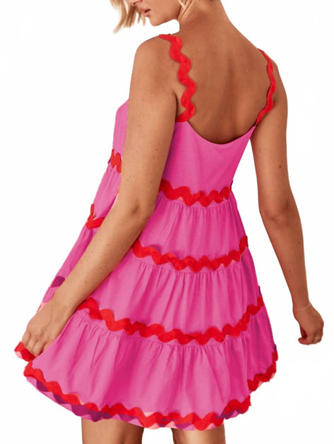 Becoming June Ric Rac Trim Square Neck Dress Pink Large 4