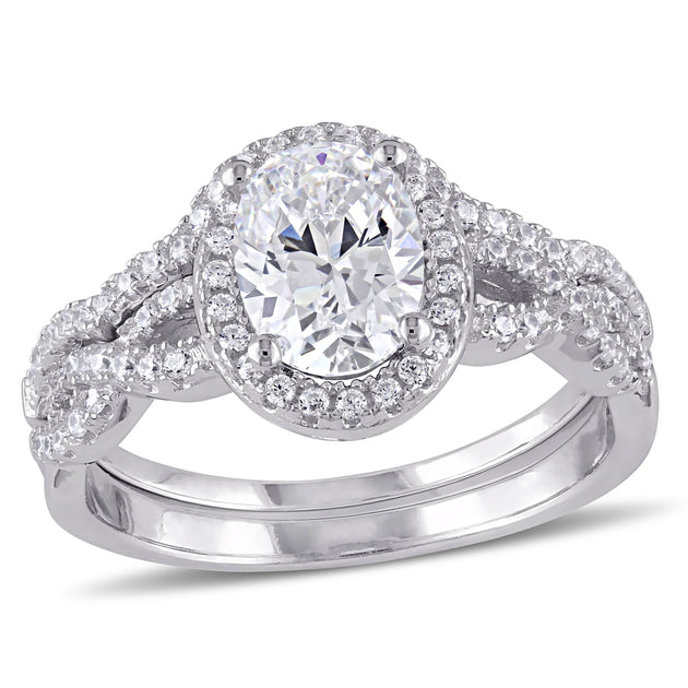 Mimi & Max Halo Oval Cubic Zirconia Twist Bridal Set Silver US 7 2