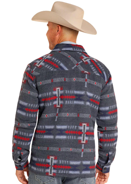 Rock & Roll Denim Aztec Brushed Jacquard Zip Up Jacket In Blue