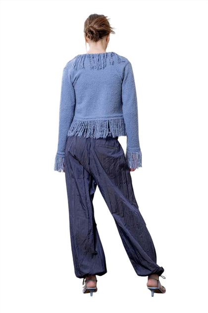 Moon River Fringe Sweater Cardigan Blue Small 3