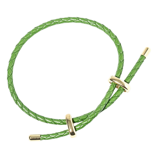 FASHNZFAB Faux Leather Braided Bracelet Gold/Green One Size 3