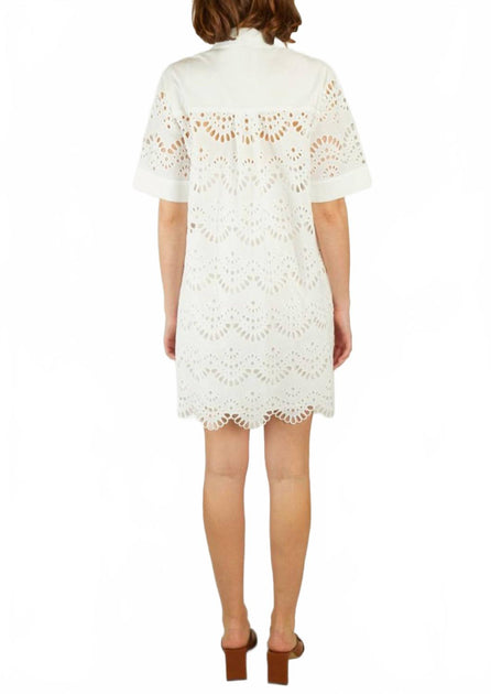 Suncoo Carmen Eyelet Knit Woven Dress White Medium 4
