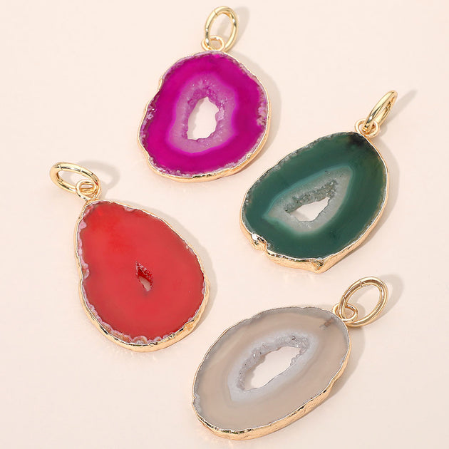 FASHNZFAB Oval Geode Slice Pendant Green One Size 4