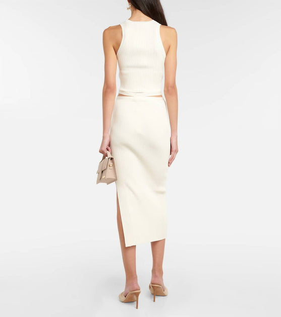 Jonathan Simkhai Orion Compact Rib Midi Skirt Beige XS 3