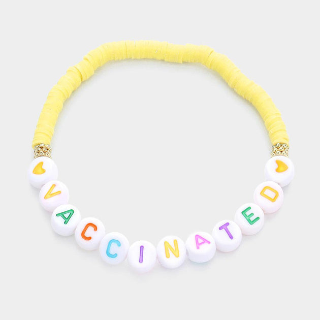 FASHNZFAB Vaccinated Heishi Beaded Stretch Bracelet Yellow Pink One Size 2