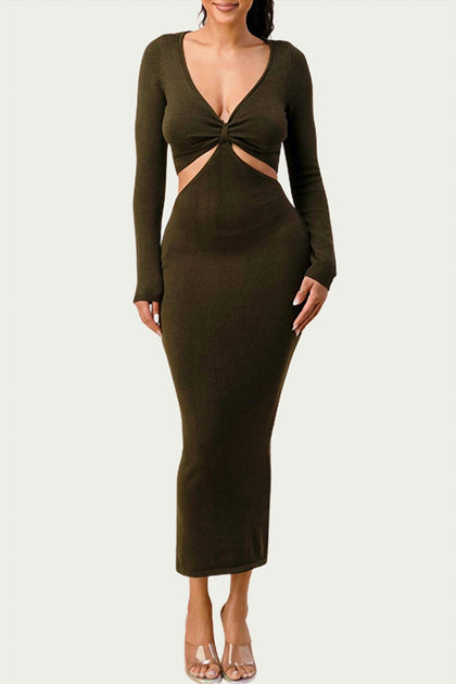 THE SANG Knit Cutout Maxi Dress Green Large 2