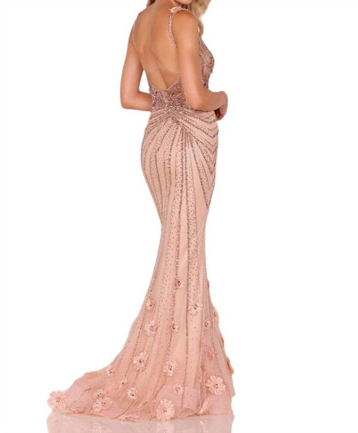 Terani Couture Sleeveless Floral Lace Gown Pink US 14 3