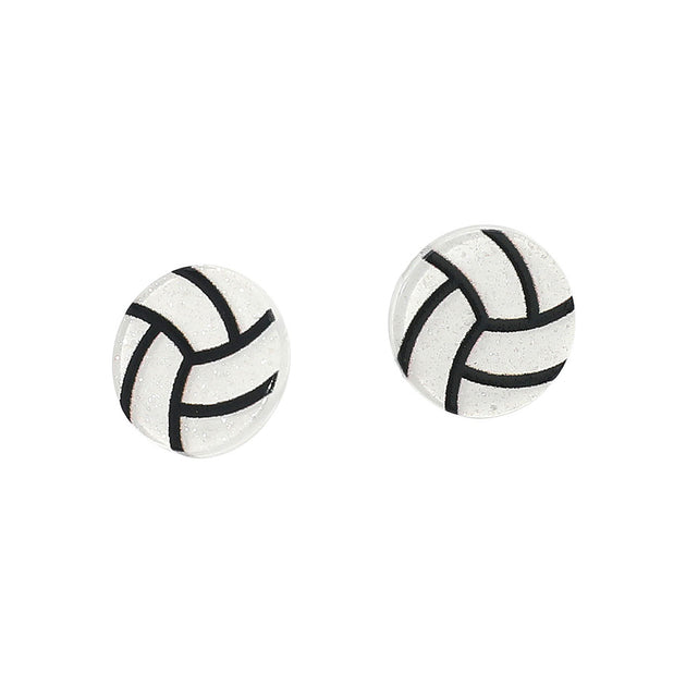 FASHNZFAB Resin Volleyball Stud Earrings White Silver 3