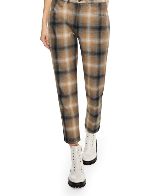 On This Day Linen-Blend Shadow Plaid Tapered Pants Brown 29 2