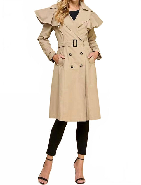 TCEC Ruffle Detail Trench Coat Beige Small 3