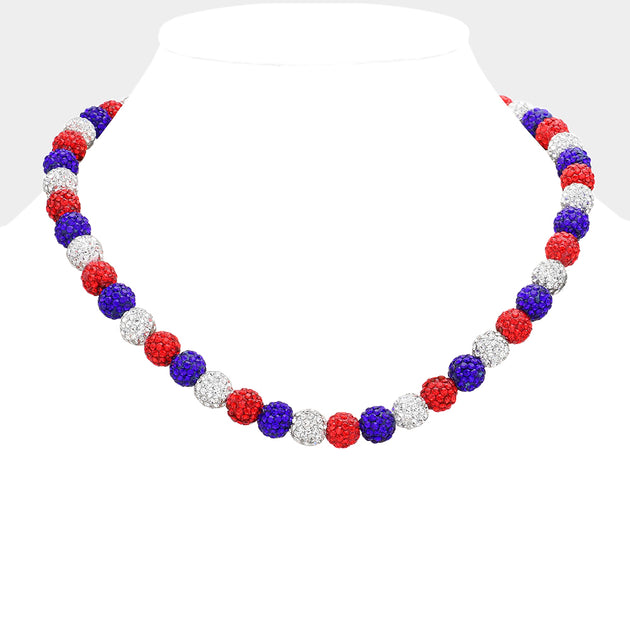 FASHNZFAB Shamballa Beaded Necklace Red 7