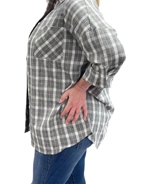 White Birch Plaid Long Sleeve Shirt Grey Large 4