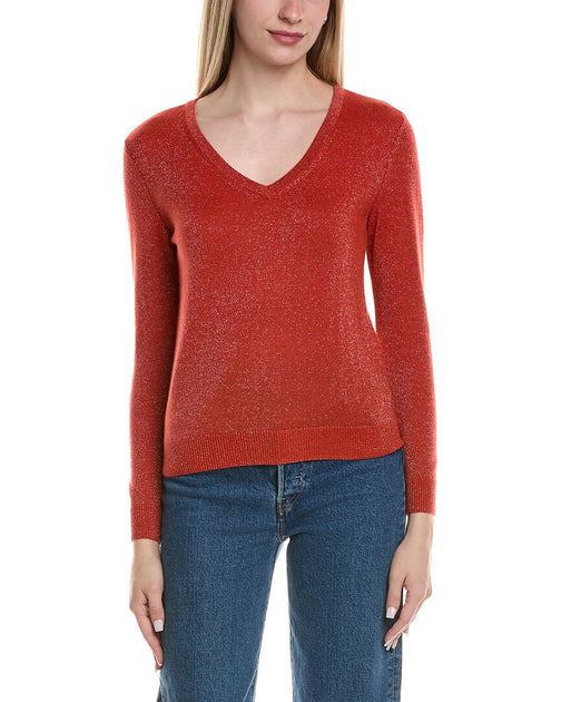 sofiacashmere Lurex V-Neck Sweater Red Large 2