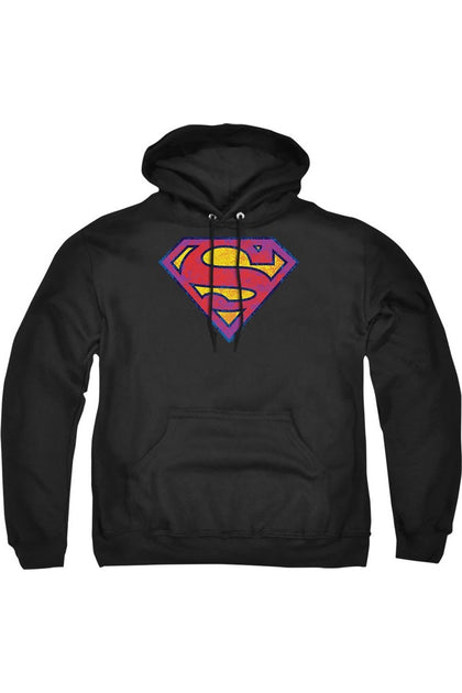 Gildan Superman Neon Distress Logo Hooded Sweatshirt Black 4XLarge 2