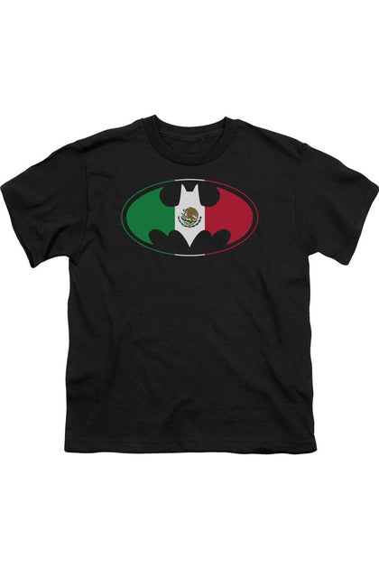 Gildan Batman Mexican Flag Shield Youth T-Shirt Black Medium 2