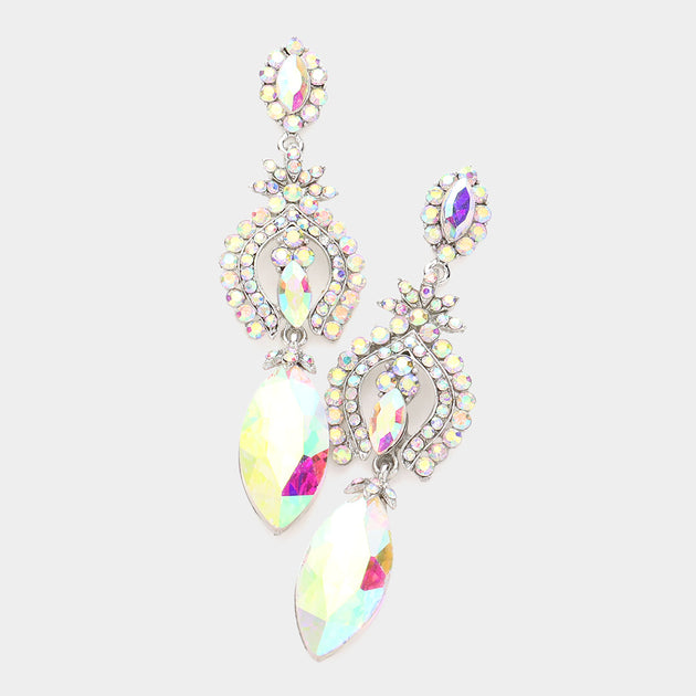 FASHNZFAB Marquise Glass Crystal Dangle Earrings Pink 5