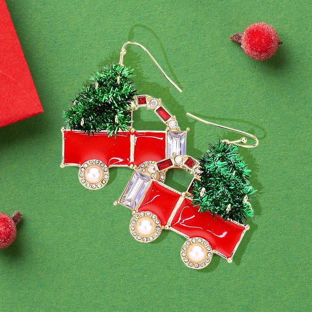FASHNZFAB Christmas Cart Dangle Earrings Pink 4