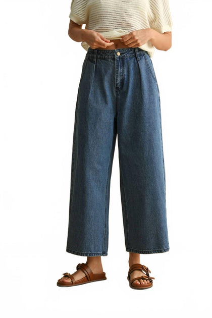 MIOU MUSE Mini Pleat Front Relaxed Pants Blue Medium 3