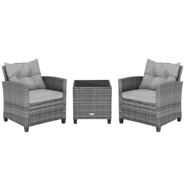 Hivvago 3 Piece Wicker Conversation Set Gray 2