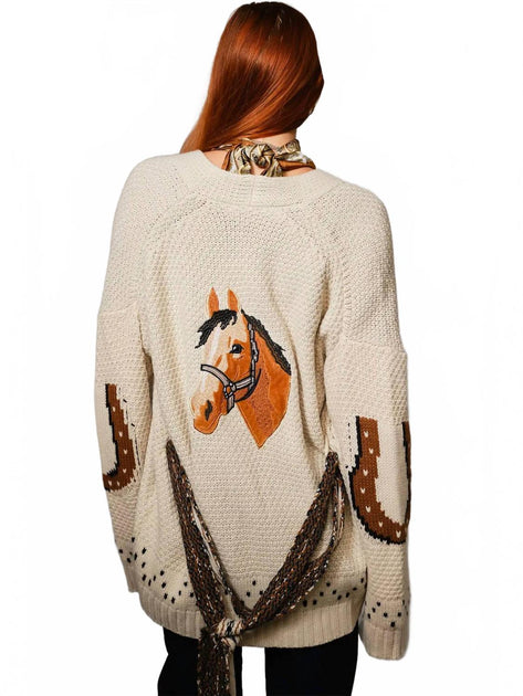 Blue B Saddle Stitch Cardigan Beige Small 3
