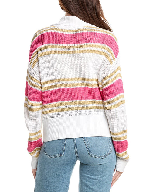Nic + Zoe Mixed Stripe Zip Front Sweater Jacket Pink XSmall 3