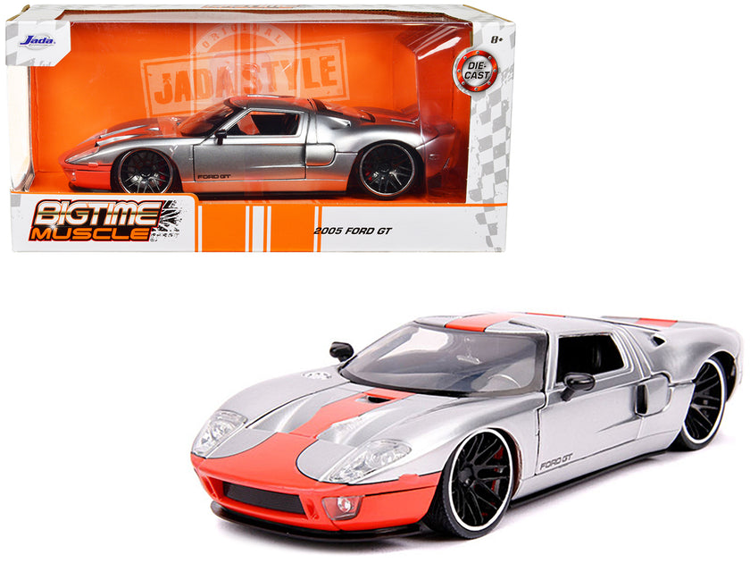 Jada 2005 Ford GT Silver with Orange Stripe 1/24 Diecast Model Car 2
