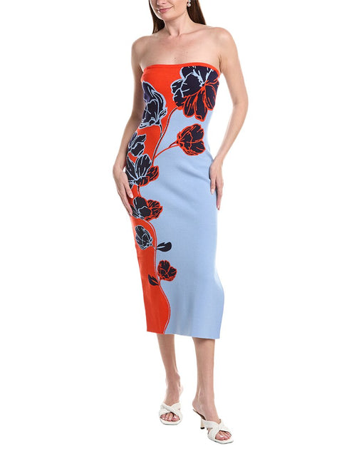milly floral embroidered mesh strapless midi dress Milly Floral Embroidered Mesh Strapless Midi Dress - Multi
