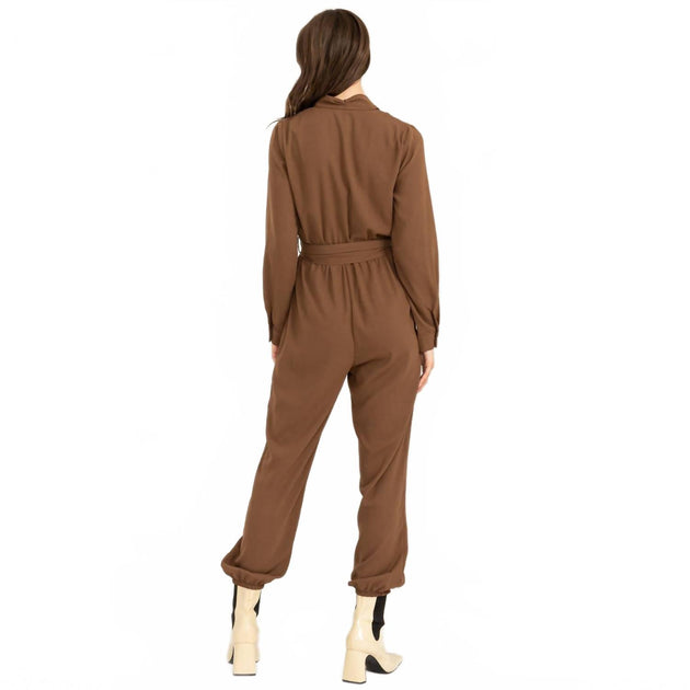 HYFVE Weekend Outing Gürtel Jumpsuit mit langen Ärmeln Braun Large 4