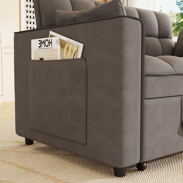 Streamdale Velvet Sleeper Sofa Dark Gray 4