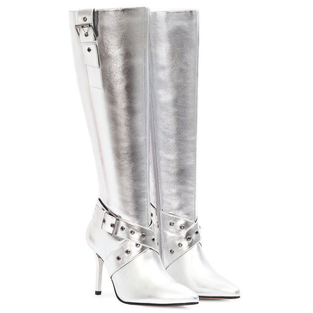 Andrea Knee High Boots Stiletto Heel Silver US 6 4
