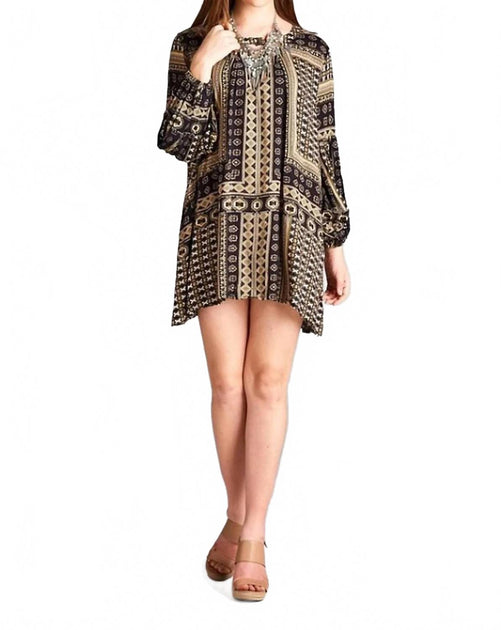 Velzera Bohemian Keyhole Mini Dress Brown Medium 2