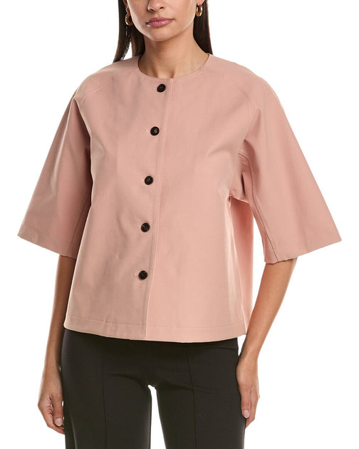 Lafayette 148 New York Three-Quarter Sleeve Collar Shirt Pink Medium 2