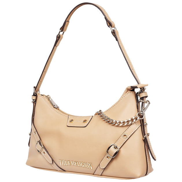 True Religion Smooth PU Belted Shoulder Bag Beige One Size 4