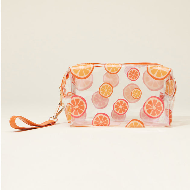 FASHNZFAB Transparente Kosmetiktasche mit orangefarbenem Muster 2