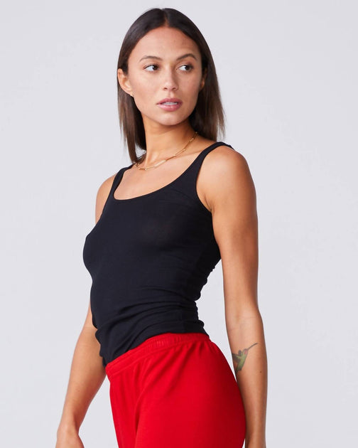 Monrow Narrow Ribbed Tank Black Medium 3