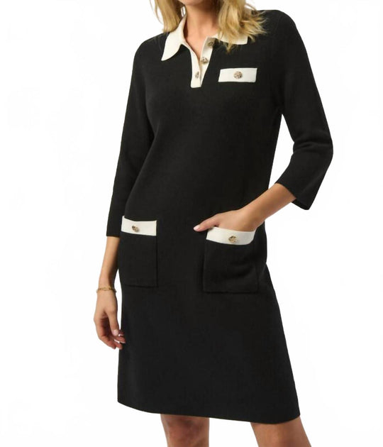 Joseph Ribkoff Shirt Collar Knit Dress Black/Vanilla Medium 4
