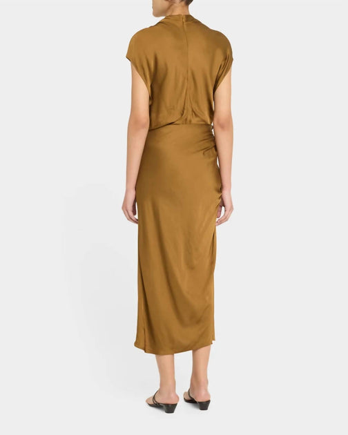 alc alma satin midi dress A.L.C. Alma Satin Midi Dress In Aged Bronze
