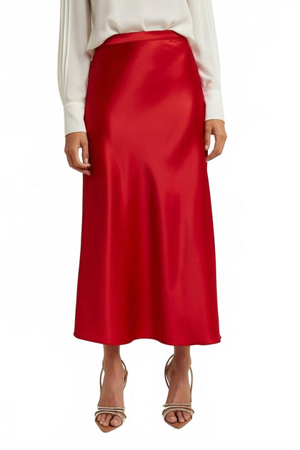 WISHLIST Berry Basic Satin Midi Skirt Red Large 2