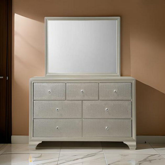 Hivvago Rectangular Wood Encased Dresser Top Mirror Champagne Silver 3