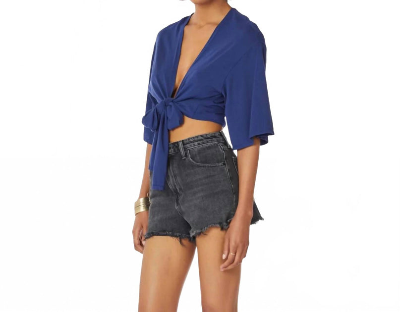 bobi Jersey Kimono Wickel-Top mit Vorderbindung Blau Small 4
