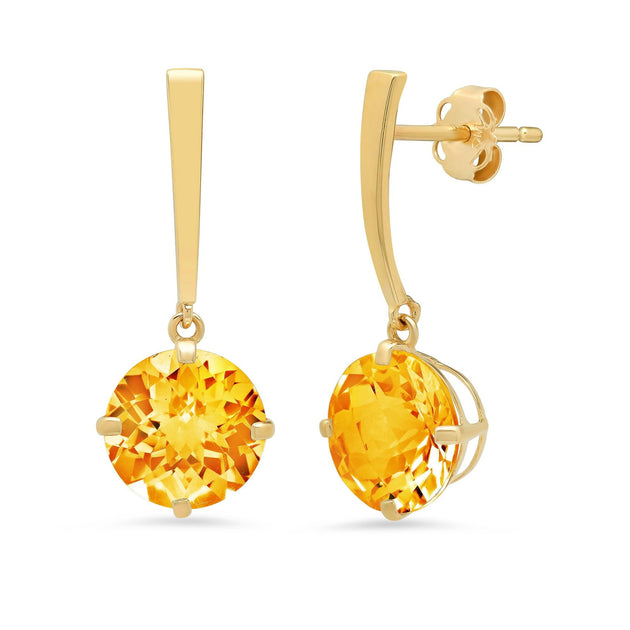 MaxColor Solitaire Drop Earrings Yellow Gold Orange 8mm 2