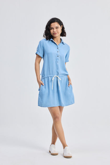 Reistor Drawstring Denim Shirt Dress Blue XXXLarge 3
