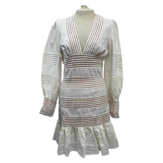 Zimmermann Crochet Trimmed Mini Dress In White Linen