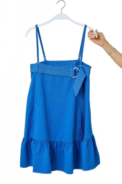 day + moon Drop Waist Denim Mini Dress Blue Large 3