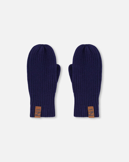 Deux par Deux Ribbed Knit Mittens Navy Blue US 10 2