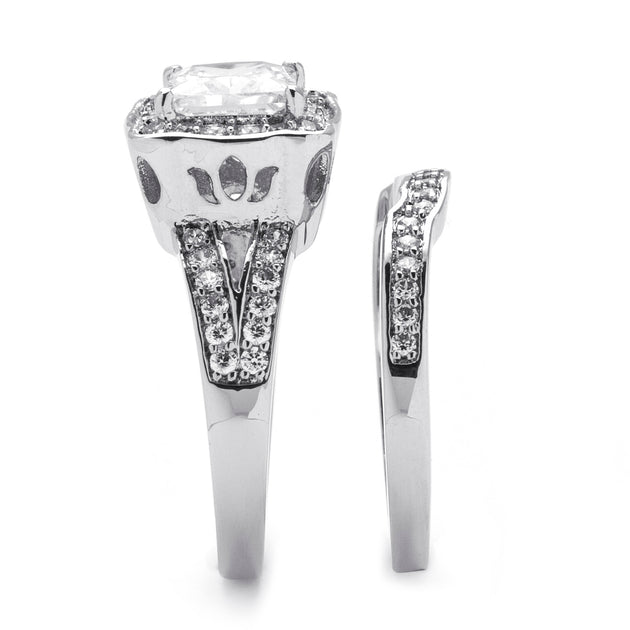 Palm 2.50 TCW CZ Platinum-plated Sterling Silver Bridal Ring Set White US 8 3
