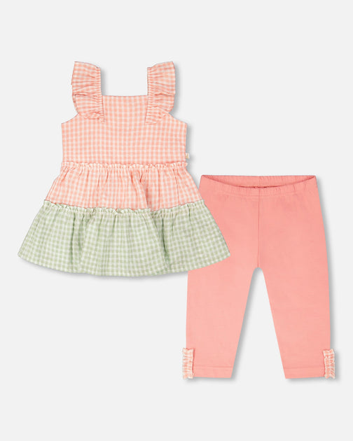 Deux par Deux Ensemble Tunique et Capri Corail Gingham US 8 2