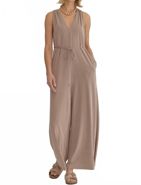 Entrousa Razor Back Jumpsuit Beige Small 2
