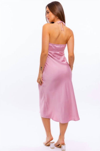 LE LIS Darling Glow Satin Midi Dress Purple Small 3