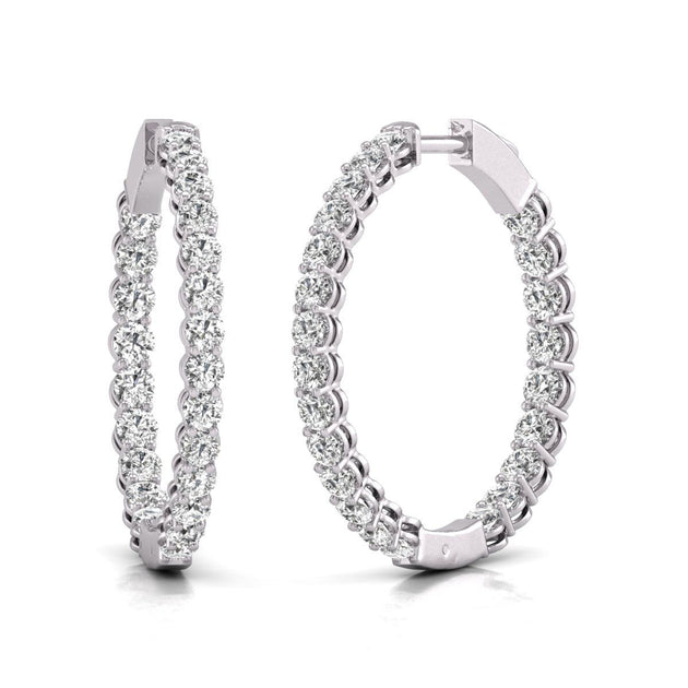 Diana M Lab 14KT White Gold 10CT TW Round Hoop Earrings Silver 2